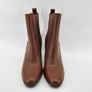 Lauren Ralph Lauren Mylah Ankle Boots 7 Brown Pebbled Leather Block Heel NWOB